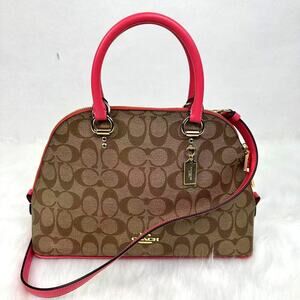 Coach Katy Satchel Crossbody In Signature Canvas In Gold/Khaki Fuchsia 2558 NWT